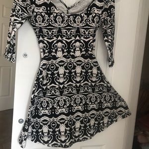 Black and White Printed Cut-Out Back Mini Dress